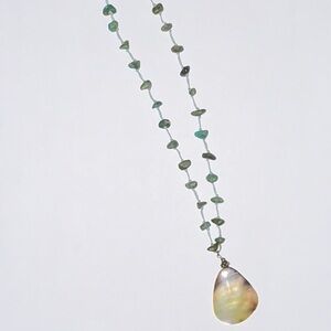 Elegant Green Beaded Necklace with Shell Pendant
